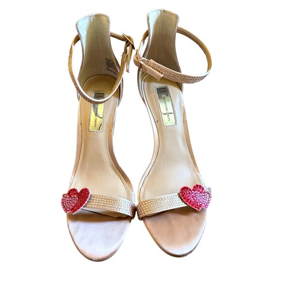 Macy's 7 Rayelle y2k Rhinestone HEARTS Strappy Sandals CRYSTAL Champagne Heels - Picture 2 of 10